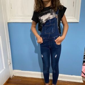 Dark wash girls denim overalls